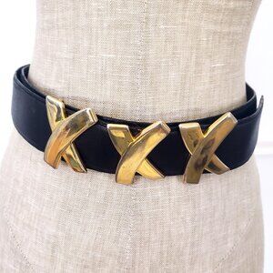 PALOMA PICASSO Signature Black Calfskin Patent Leather “Triple X” Belt ~ 28"–35"